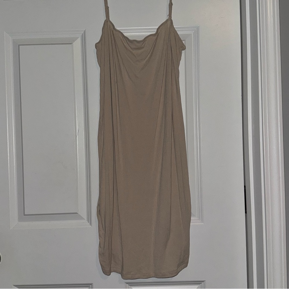 SHEIN form fitting cream dress with long sleeve thin cardigan